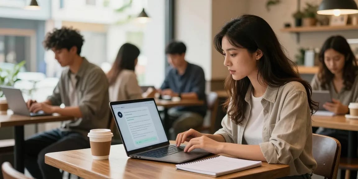 Interacting with Crush on AI in a cozy café setting.