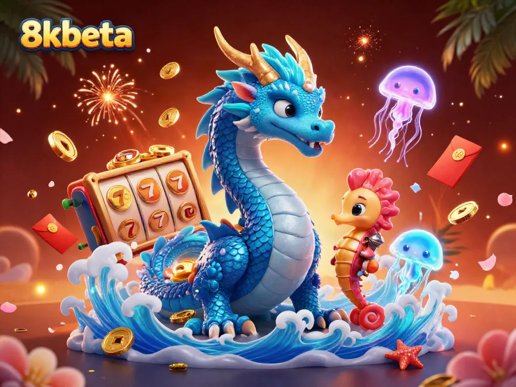 Engaging scene featuring a majestic azure water dragon in vibrant 3D, symbolizing the thrilling experience at 8xbeta casino.
