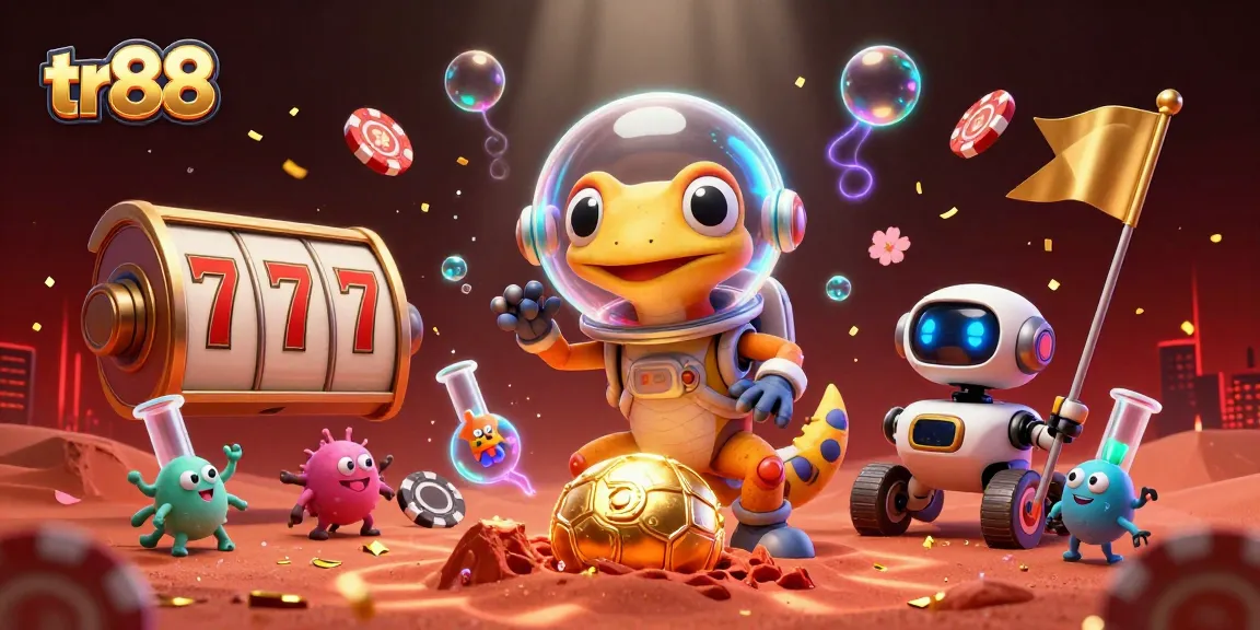 Experience the thrilling world of tr88 with a Martian gecko exploring a golden casino filled with excitement.